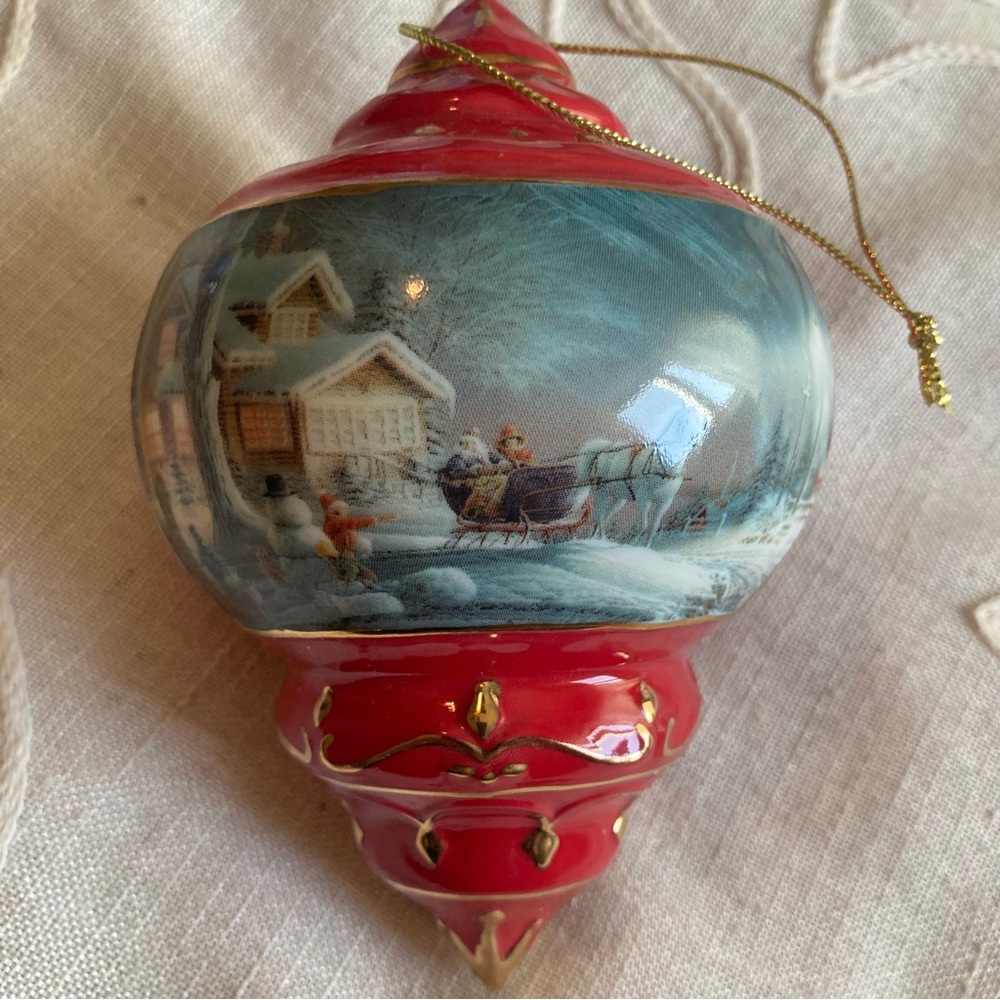 Red Holiday Ornament with Winter Scene “Winter Wonderland “ by Terry Redland